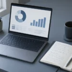 Affiliate dashboard showing revenue share tiers and brand performance data on a laptop screen
